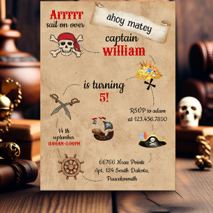 Invitation mignon bateau de piscine Pirate Anniversaire