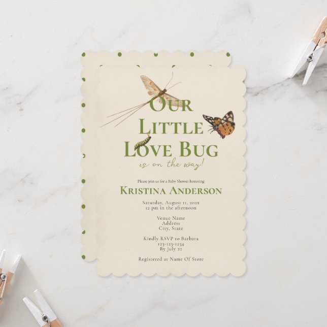 Invitation Mignon Bébé Coccinelle de l'Amour: Célébration de  (Devant/Arrière en situation)