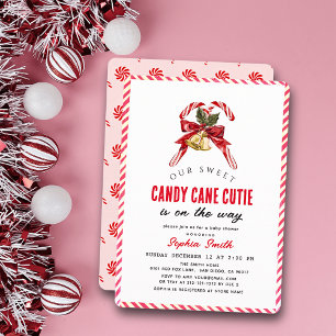 Invitation Mignon Bébé Fille au Bonbon en Canne à Sucre pour 
