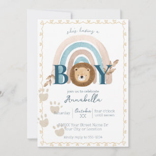 Invitation Mignon bébé garçon Boho Lion empreintes de pattes