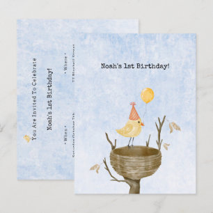 Invitation Mignon Bébé Oiseau Jaune Avec Ballon