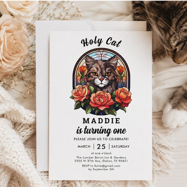 Invitation Mignon Chat J'ai Un An ! Mignonne Fille du Chat 1e (cute Cat I’m One! Cute Cat Girl 1st Birthday Invitation)