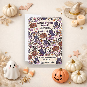 Invitation Mignon Chat Violet Halloween Cuisine Effrayante