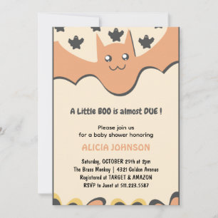 Invitation Mignon chauve-souris Orange Petit boo Fête prénata