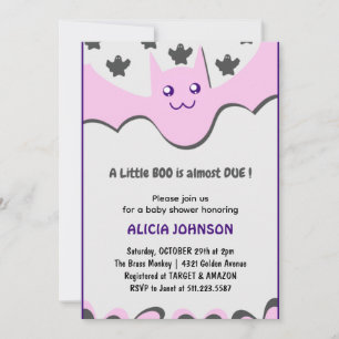 Invitation Mignon chauve-souris Violet Petit boo Fête prénata