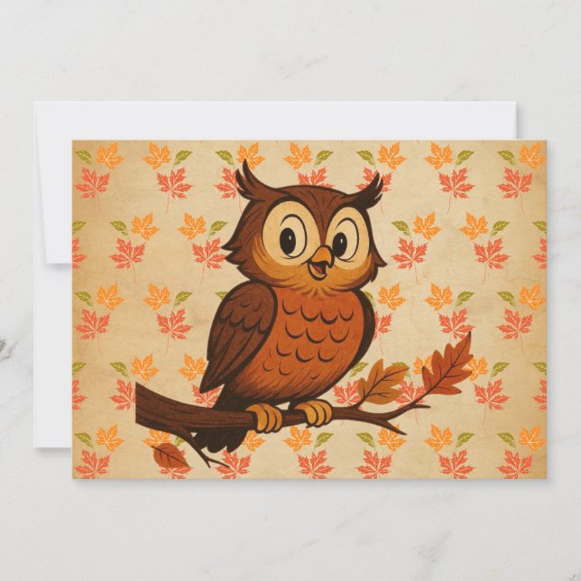 Invitation Mignon, chouette fantaisiste vintage d'automne (Devant)