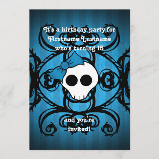 Invitation Mignon crâne gothique bleu et noir 5x7 anniversair