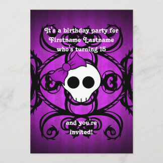 Invitation Mignon crâne gothique violet et noir 5x7 anniversa