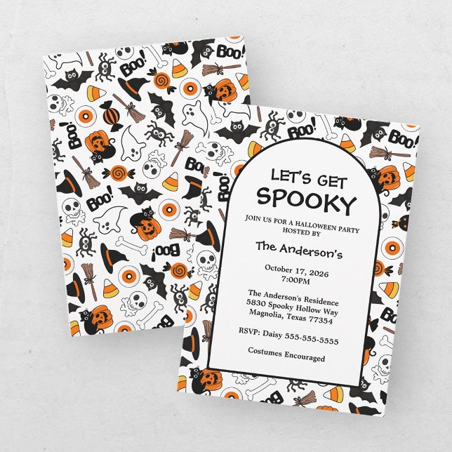 Invitation Mignon et Effrayant Halloween Noir et Orange (Créateur téléchargé)