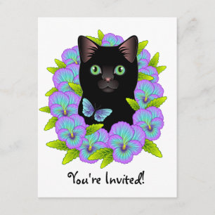 Invitation mignon et girly de chat noir de