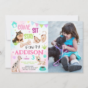 Invitation Mignon fille chien Anniversaire Pawty Photo