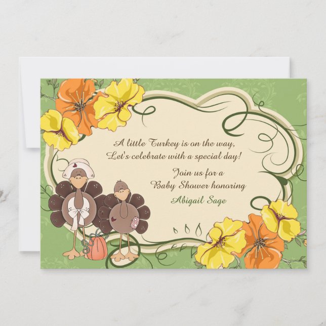 Invitation Mignon fille Turquie Thanksgiving Baby shower (Devant)