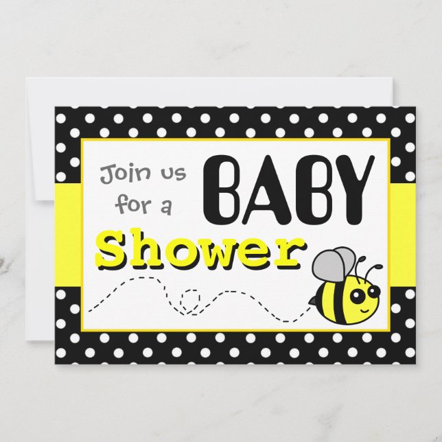 Invitation Mignon gaffez le baby shower jaune et noir (Devant)