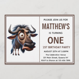Invitation Mignon gnous fou =Thème 1er anniversaire photo