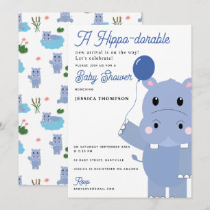 Invitation Mignon Hippopotame Hippo-dorable Baby Shower
