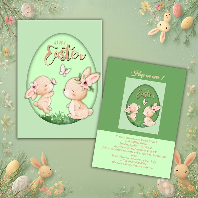 Invitation mignon lapin en découpage pastel faux pour brunch (Créateur téléchargé)