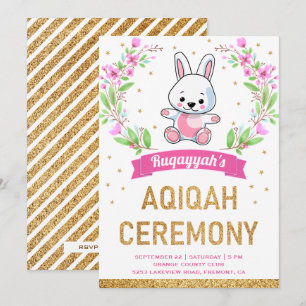 Invitation Mignon Lapin Floral Rose Doux Aqiqah