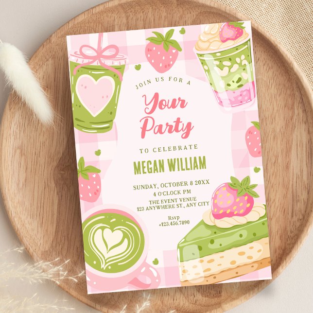 Invitation Mignon matcha à la fraise sucré  (Créateur téléchargé)