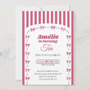 Invitation Mignon Nœud Coquette Rose Fille Dixième Anniversai