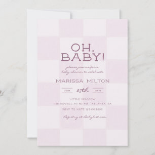 Invitation Mignon Oh Baby Moderne Baby Shower Rose à Carreaux