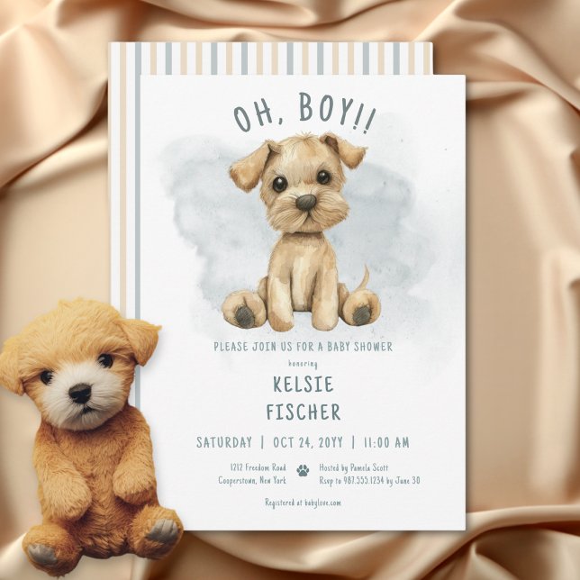 Invitation Mignon Oh Garçon Chiot Bleu Baby Shower (Créateur téléchargé)