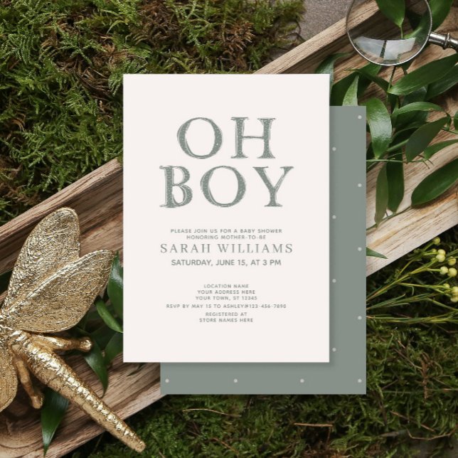 Invitation Mignon Oh Garçon Points Verts Minimal Fête de Nais (Créateur téléchargé)