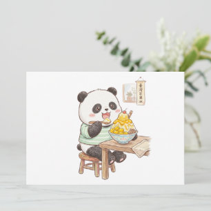 Invitation Mignon panda mangeant de la glace râpée de mangue