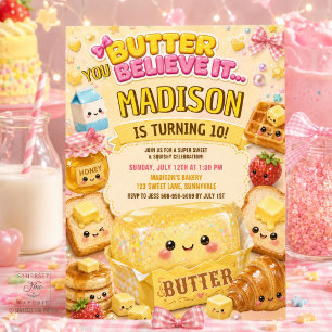 Invitation Mignon Papillon de Beurre Pailleté pour Fête d'Ann