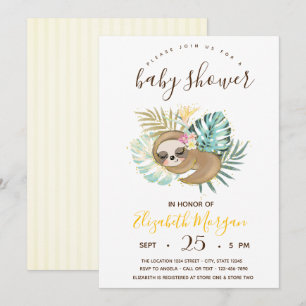 Invitation Mignon paresseux endormi, rayures Baby Shower