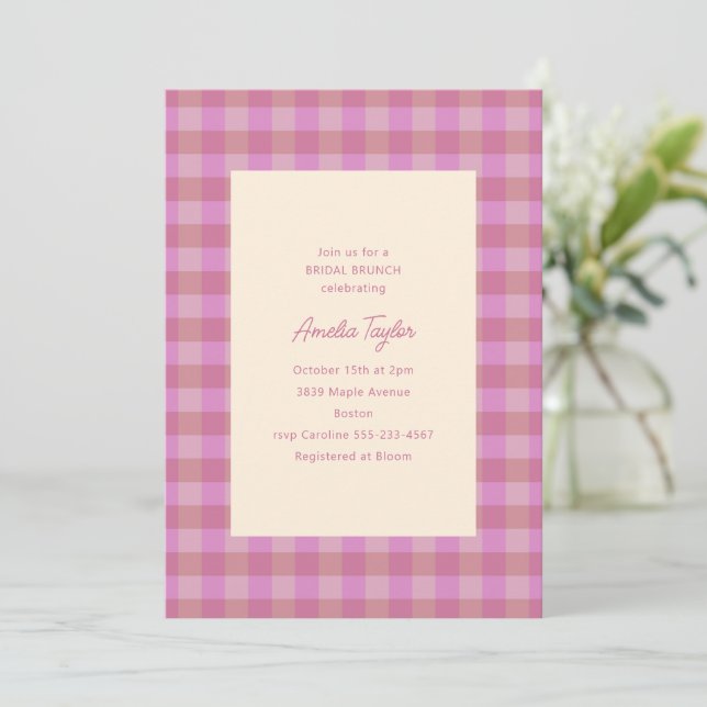 Invitation Mignon Plaid Rose Violet Mariage Préparatifs Petit (Debout devant)