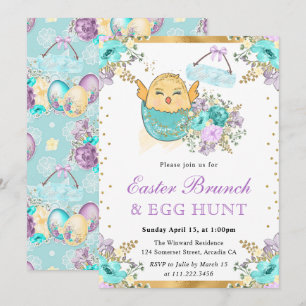 Invitation Mignon poussin floral aquarelle dans un œuf Brunch