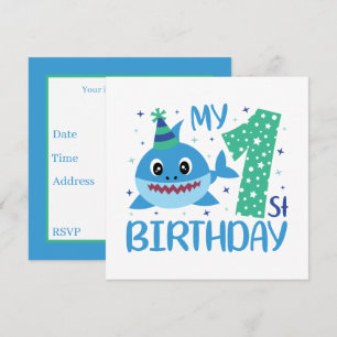 Invitation mignon requin-bébé unisexe Premier anniversaire