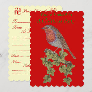 Invitation mignon robin perché sur du lierre à la fête de noë
