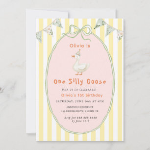 Invitation Mignon rose Une oie idiote fille 1er anniversaire