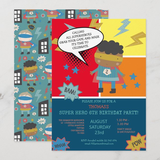Invitation Mignon thème de bande dessinée de super-héros pour (Devant / Derrière)