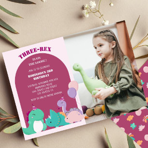 Invitation Mignon trois-rex 3e anniversaire de dinosaure Phot