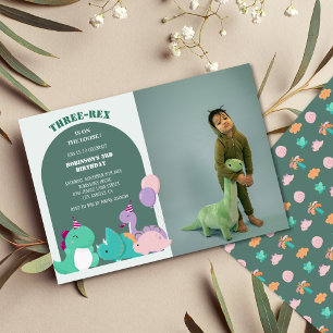 Invitation Mignon trois-rex 3e anniversaire de dinosaure Phot
