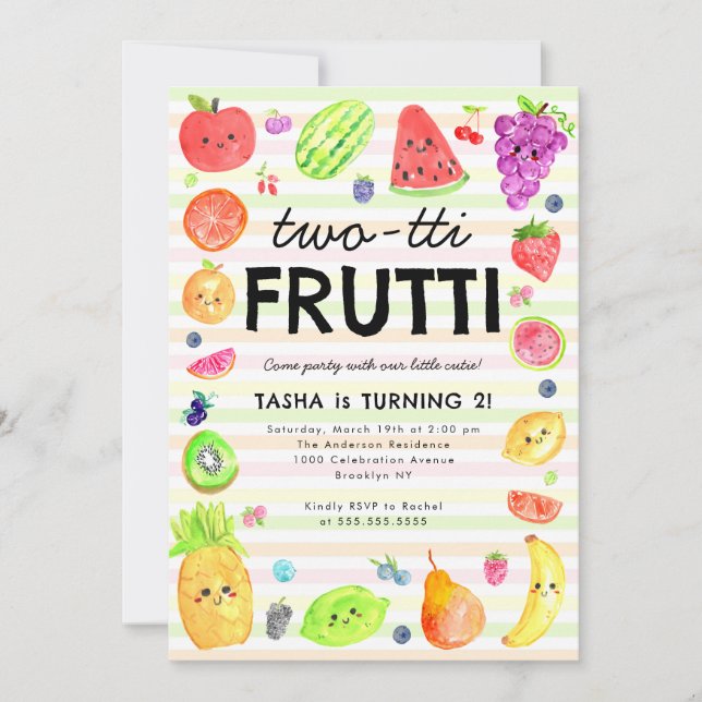Invitation Mignon TWO-tti Frutti Fruits d'été 2e Anniversaire (Devant)