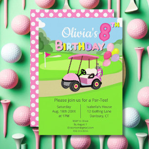 Invitation Mignonne 8e anniversaire Polka Dot Rose Girl Golf