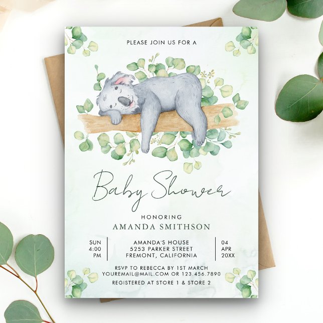 Invitation Mignonne adorable koala endormi Baby Shower (Créateur téléchargé)