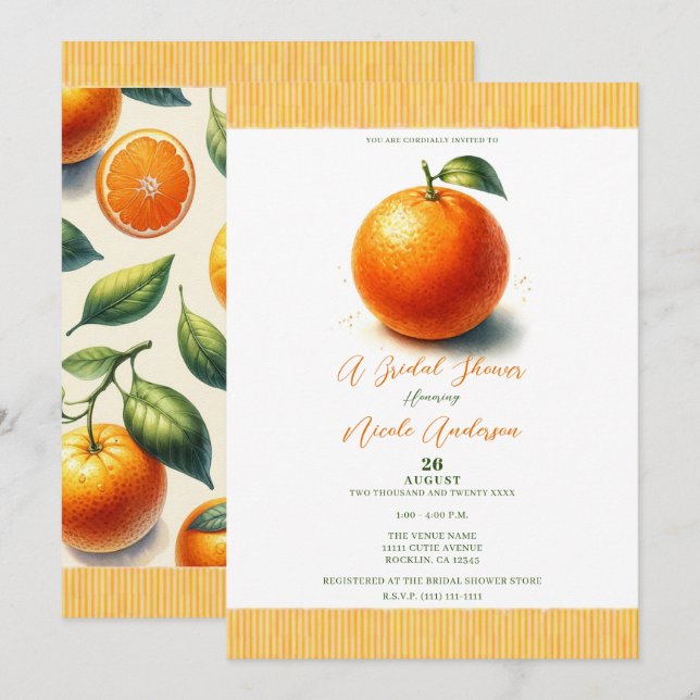 Invitation Mignonne Aquarelle Orange Baby Shower (Devant / Derrière)