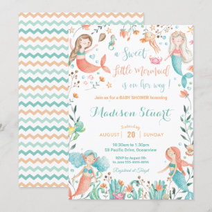 Invitation Mignonne Baby shower de sirène sous la mer bébé fi
