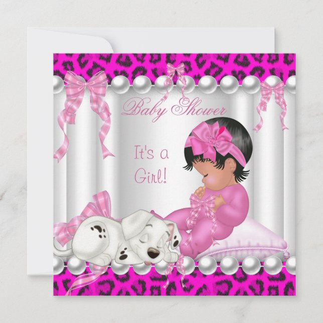 Invitation Mignonne Baby shower fille léopard rose (Devant)