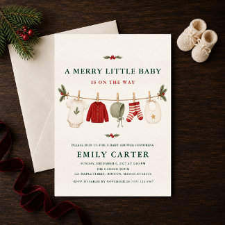 Invitation Mignonne Baby Shower Ligne de vêtements de Noël
