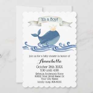 Invitation Mignonne baleine avec Prince Crown Thème nautique