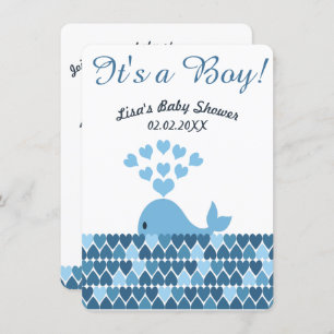 Invitation Mignonne baleine C'est un garçon !Baby shower