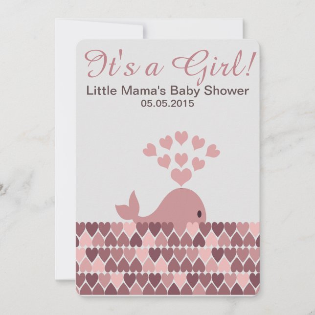 Invitation Mignonne baleine C'est une fille ! Baby shower (Devant)