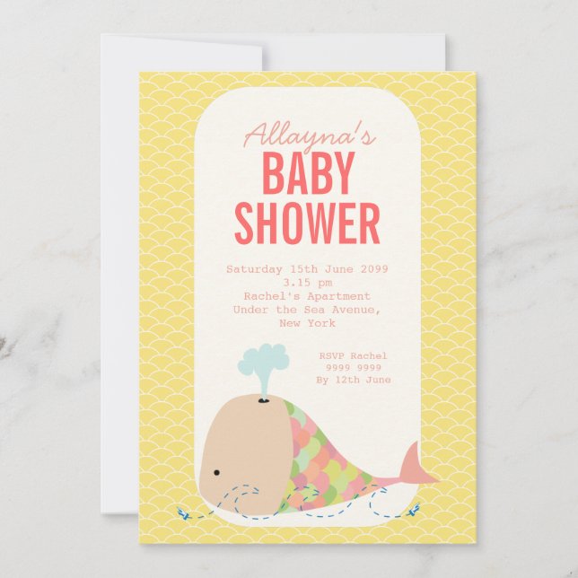 Invitation Mignonne baleine sous la mer Baby shower Invitatio (Devant)