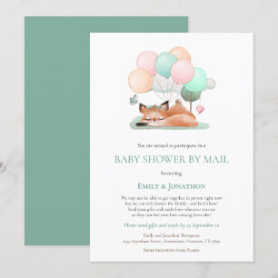 Invitation Mignonne Balloon Fox couchage Baby shower Turquois
