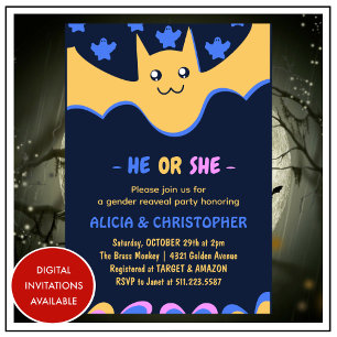 Invitation Mignonne batte Ghost He or She Halloween genre rév